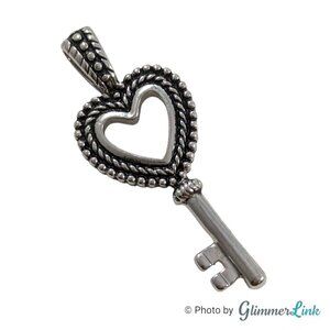 Lia Sophia Key To My Heart Skeleton Key Textured Silver Tone Slide Pendant